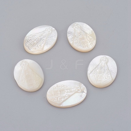 Natural White Shell Mother of Pearl Shell Cabochons SHEL-P072-01-1