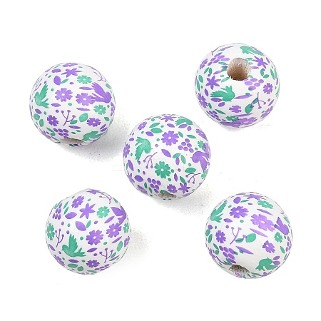 Printed Wood European Beads WOOD-G029-06B-1