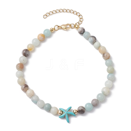 Natural Flower Amazonite &  Synthetic Turquoise Charm Anklets for Women AJEW-AN00616-03-1