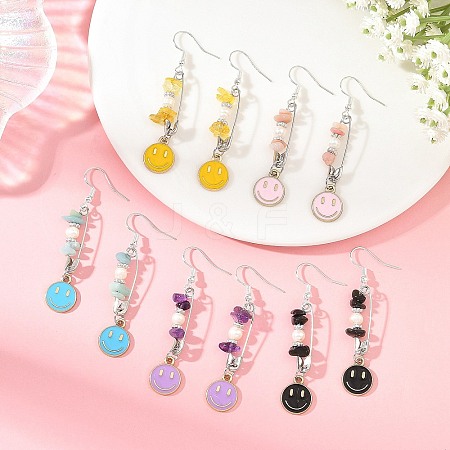 Natural Gemstone & Alloy Enamel & Iron Dangle Earrings for Women EJEW-JE07405-1