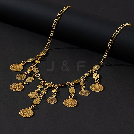 Ethnic Style Zinc Alloy Coin Tassel Bib Necklaces for Women FS-WG93FDD-01-1