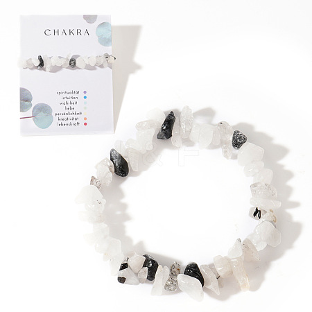 Natural Tourmalinated Quartz Chips Bead Stretch Bracelets for Women Men CI5318-10-1