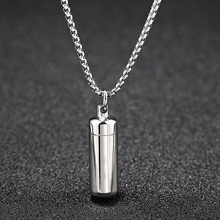 316L Stainless Steel Pill Shape Urn Ashes Pendant Necklace with Box Chains BOTT-PW0001-012S-1