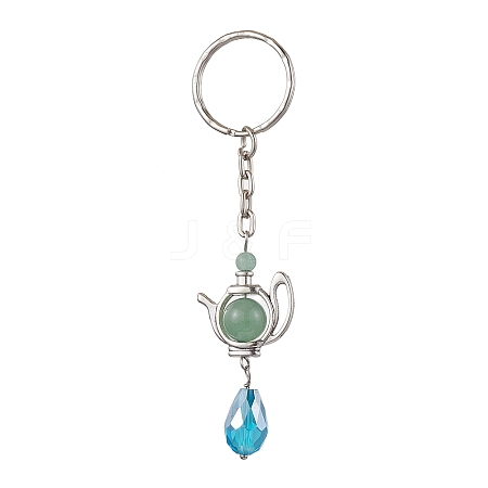 Natural Green Aventurine & Glass Pendant Keychain KEYC-JKC00807-1