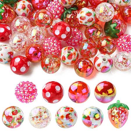 45Pcs 9 Styles Plastic Round Bead & Acrylic Beads Strawberry Kits MACR-CJ0002-46-1
