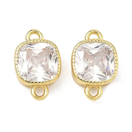 Brass Pave Cubic Zirconia Square Connector Charms KK-P348-06G-05-1