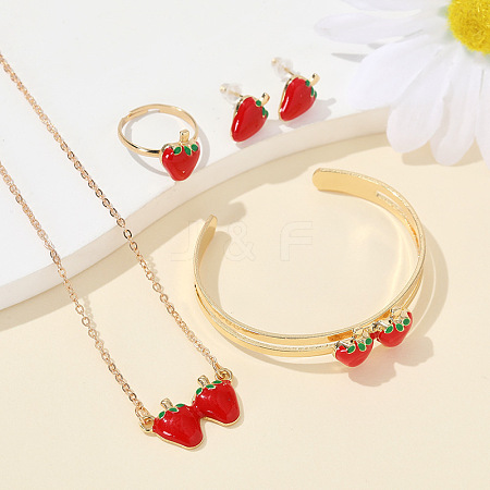 Alloy Enamel Pendant Necklaces & Cuff Bangle & Rings & Stud Earrings Sets WG18260-05-1