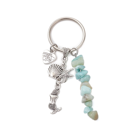 Alloy with Flower Amazonite Marine Theme Keychain KEYC-JKC00848-02-1