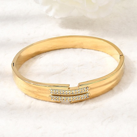 304 Stainless Steel Crystal Rhinestone Hinged Cuff Bangles for Women SA-CBAF851-08G-1