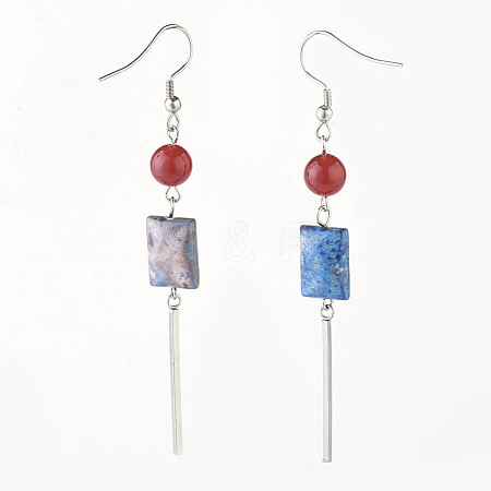 Natural Carnelian and Fire Agate Beads Dangle Earrings EJEW-JE02804-10-1