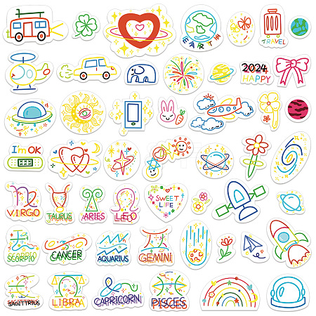 50Pcs Cartoon Stick Figure PVC Adhesive Waterproof Stickers PW-WGFC428-01-1