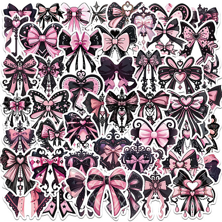 50Pcs Artistic Pink and Black Bow PVC Adhesive Waterproof Stickers Self-Adhesive Stickers PW-WG725A4-01-1