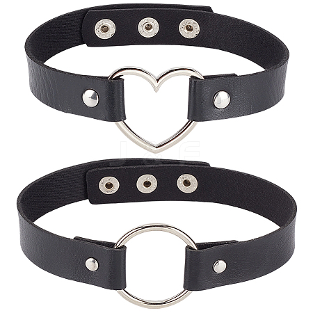 2Pcs 2 Styles Punk Rock Style PU Leather Necklaces NJEW-CL0001-27-1