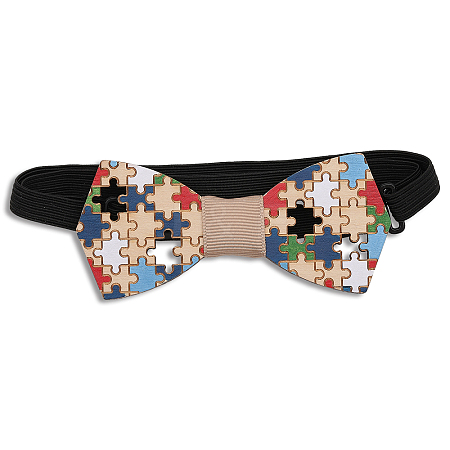 Puzzle Pattern Adjustable Wood Bow Ties AJEW-WH0348-37-1