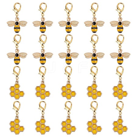 SUNNYCLUE 40Pcs 2 Style Alloy Enamel Honeycomb & Bees Pendant Decorations HJEW-SC0001-21-1