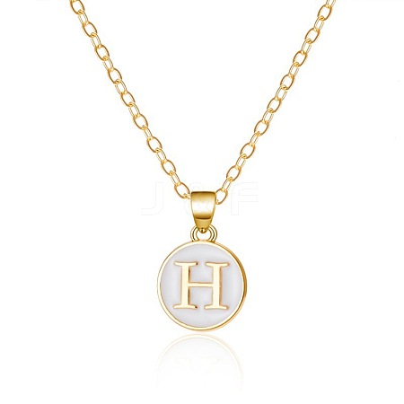 Alloy White Enamel Flat Round with Letter Pendant Necklaces FS-WG63565-08-1