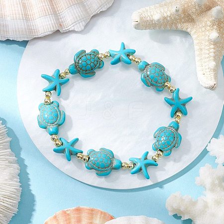 Synthetic Turquoise Beaded Stretch Bracelets for Men Women BJEW-JB11762-02-1