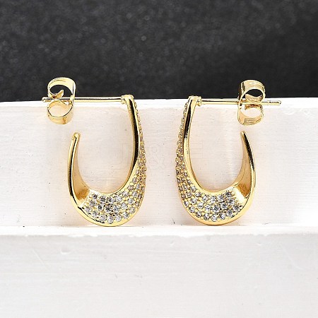 Brass Micro Pave Clear Cubic Zirconia Stud Earrings for Women EJEW-U056-04A-G-1