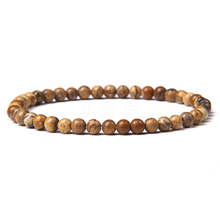 4mm Round Natural Picture Jasper Beads Bracelet for Men X-KG3069-8-1