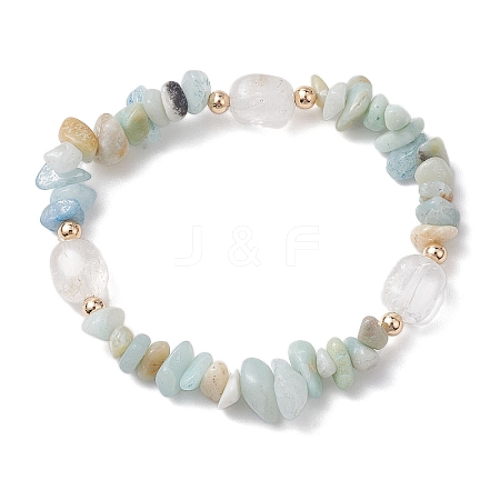 Natural Flower Amazonite Chip & Cuboid Beaded Stretch Bracelets for Women BJEW-JB10808-04-1