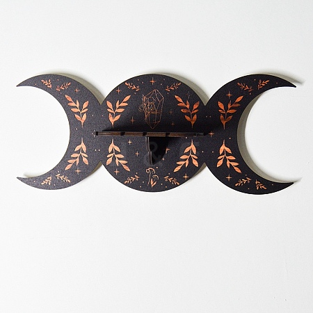 Black Crescent Moon Wooden Crystal Shelf Jewelry Candlestick Display Stand PW23021744761-1