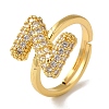 Rack Plating Letter Brass Micro Pave Clear Cubic Zirconia Adjustable Rings for Women KK-S391-03G-Z-2