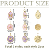 12Pcs 6 Styles Brass Micro Pave Clear Cubic Zirconia Pendants KK-HS0015-79-2