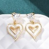 Heart Brass Micro Pave Clear Cubic Zirconia Dangle Stud Earrings KK-D363-12D-G-5