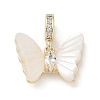 Brass Pave White Shell Butterfly European Dangle Charms KK-M308-13G-1