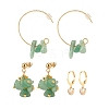 3 Pairs 3 Style Natural Green Aventurine Chips Beaded Cluster Dangle Stud & Leverback Earrings EJEW-JE04895-05-1