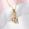 Brass Micro Pave Colorful Cubic Zirconia Snake Pendant Necklaces NJEW-S438-02H-G-2