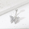 Brass Pave Clear Cubic Zirconia Curved Barbell Butterfly Belly Rings AJEW-L099-01A-P-1