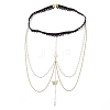 Brass Clear Cubic Zirconia Layered Sun Butterfly Tassel Thigh Leg Chains AJEW-AN00638-4