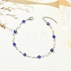 304 Stainless Steel & Glass & Blue Evil Eye Lampwork & Shell Pearl Link Chain Anklets AJEW-AN00812-1