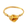 Copper Wired Natural Amber Finger Rings for Women RJEW-JR01052-01-4