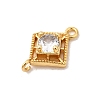 Brass Pave Clear Cubic Zirconia Rhombus Connector Charms KK-P340-43G-2