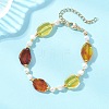 Gradient Color Natural Amber & Freshwater Pearl Beaded Bracelets for Women BJEW-JB13551-1