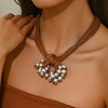 Bohemian Style Round Plastic Pearl & Resin Pendant Multi-Strand Waxed Cord Necklaces with Alloy End Chains FS-WG9073E-01-2