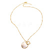 Brass & Natural Paua Shell Flat Round with Heart Pendant Necklaces for Women WG481B6-01-2