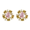 Flower Brass Micro Pave Cubic Zirconia Stud Earrings EJEW-M082-20G-4