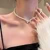 Metal Bowknot Plastic Imitation Pearl Round Beaded Pendant Necklaces for Women WGC8EC3-01-2