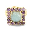 Natural Amazonite & Amethyst Rectangle Adjustable Ring RJEW-B030-01B-02-3