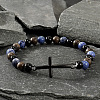 Natural Sodalite & Black Obsidian & Woodstone Beads Stretch Bracelets for Men CI7387-1-3