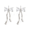 Bowknot Brass Pave Clear Cubic Zirconia Stud Earrings for Women EJEW-S216-02B-P-1