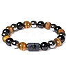 Natural Obsidian & Tiger Eye & Synthetic Hematite Stretch Bracelet PW-WG4576E-32-1