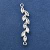 Brass Pave Clear Cubic Zirconia Leaf Links Connector Charms KK-Z156-15S-1