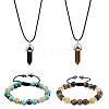 FIBLOOM Natural Mixed Gemstone Bullet Pendant Necklaces & Braided Bead Bracelet SJEW-FI0001-12-1