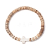 2Pcs Cross Natural Coconut & Synthetic Turquoise Beads Stretch Bracelets for Women BJEW-JB11388-3