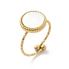 Flat Round 304 Stainless Steel White Shell Cuff Rings for Women RJEW-G346-10G-02-4