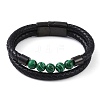 Mixed Stone Round Bead Leather Cord Multi-strand Bracelets BJEW-A009-10EB-2